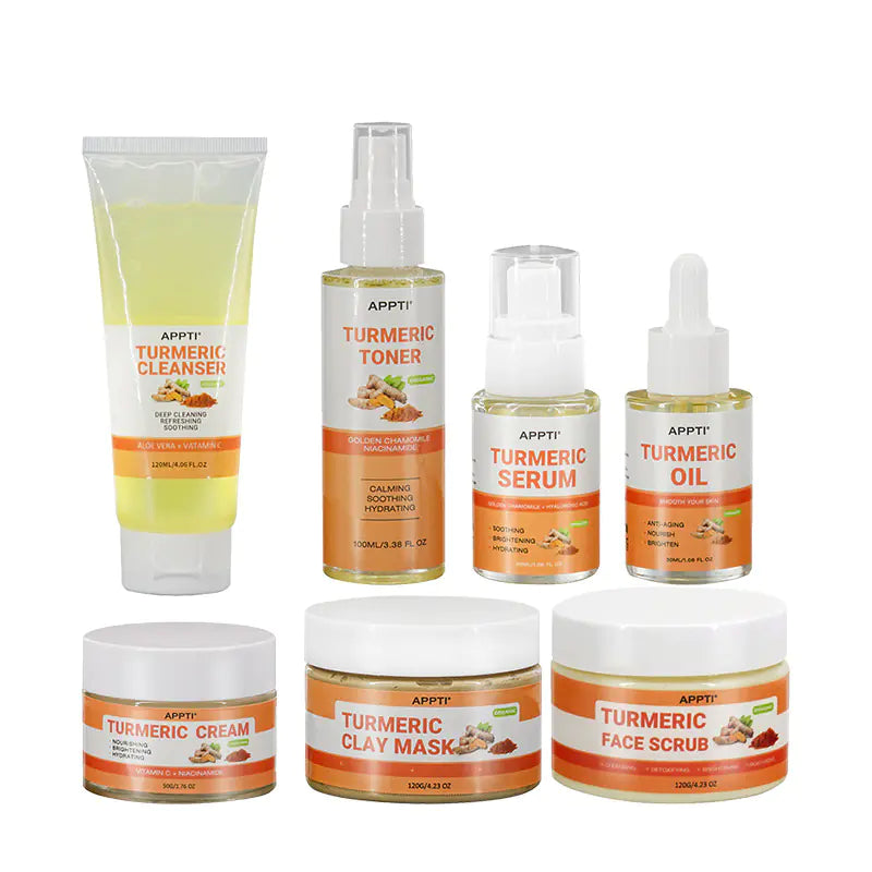 Turmeric Skincare Set: Toner, Cream, Serum, Mask, Scrub